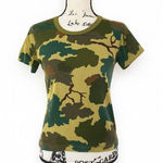 Three Dots  Green Leaf Print T-Shirt Women’s Small Short Sleeve 100% Cotton Camo Photo 0