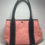 J.Crew Canvas Tote Bag Pink Navy Blue Handles Lined Interior Medium Size Cotton Photo 0