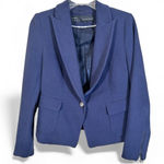 ZARA Basic Navy Blue Single Button Closure Blazer Jacket Womens L Zip Sleeve Y2K Photo 0
