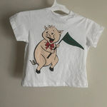Fiorucci  100% Organic Cotton Crop Tee Shirt White Sz XS Piggy Pig Holding a flag Photo 0