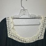 Tart Black White Polka Dot Square Neck Lace Trim Bell Sleeve Top L classic girly Size L Photo 3