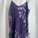 California Dynasty Vintage Large Floral Satin Bow Side Slit Chemise Slip Dress Purple Photo 0