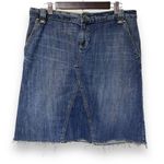 Banana Republic  Y2K Medium Wash Denim Raw‎ Hem & Distressed Jean Skirt Size 10 Photo 0