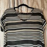 Soprano  Black and Grey Stripe Short Sleeve Blouse Size Medium Photo 3