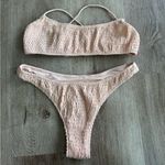 White Fox Boutique Sarah’s Day X  Bikini Set Cheeky High Cut Ribbed Pink Tan M Photo 1