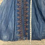 Keer Qiaowa Bohemian Cross Stitch Button Down Denim Knee Length Dress Blue Photo 11