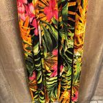 Womens Tropical Leaf Hibiscus Sheer Dress Swim Coverup Maxi Long Sleeve Large Green Photo 2