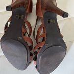 BCBG leather‎ heeled sandals. Size 9.5. 4” heels. Silver Photo 3