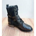Hush Puppies  Women's Boots Combat Leather Side Zip Buckle Block Heels Black Sz 5 Photo 3
