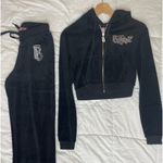 Dolls Kill Black Velour BRATz Rhinestone Dark Keep It Glossy Hoodie & Track Pants Set Photo 2