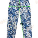 J. McLaughlin Newport Capri Pants Blue White Tropical Monstera Size M Photo 4