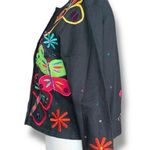 Vintage 90s Michael Simon Lite Cardigan Black Long Sleeve Colorful Butterfly Photo 3