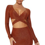 Meshki  Blue Glitter Long Sleeve Cut Out
Bodycon Mini Dress Size XS NWT Photo 0