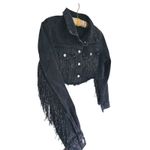 Allegra K Fringe Cropped Distressed Y2K Denim Jacket Medium Western Raw Hem Grunge Retro Photo 7