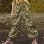 Free People New XS Movement Cheetah Zephyr Balloon Pants High Waisted Baggy 80’s Photo 0