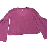 Free People Pink Damsel Bell Sleeve Cropped Knit Sweater // S Photo 1