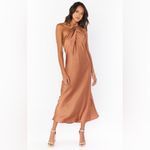 Show Me Your Mumu  Jasmine Halter Midi Dress In Copper Luxe Satin Photo 3