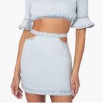 We Wore What NWT Denim Cut Out Mini Skirt Super Light Indigo Size S Photo 2