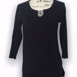 Karen Scott Black 3/4 Sleeve Top | XS | Silver Bar Neckline Stretch Blouse Photo 0