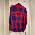 Old Navy  Size L The Boyfriend Shirt Red Blue Cotton Plaid Flannel Long Sleeve Photo 9