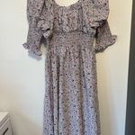 Hyacinth House Tuckernuck Lilac Ruched Neck Cali Floral Midi Dress Size Medium Purple Photo 5