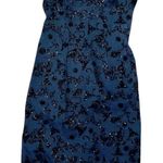 Vintage 90s Y2K Blue satin black velvet Floral midi Dress back slit 3 Size undefined Photo 0
