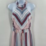 Anthropologie Bold Chevron Striped Halter Neck Cropped Wide Leg Tassel Jumpsuit Sleeveless Photo 2