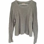 J.Crew Cotton Cable-Knit Crewneck Sweater Women XL Gray Fisherman Preppy Cabin Photo 3