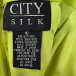 City Silk Lime Green Silk Pencil Skirt Elastic Waist Size 10 Vintage Y2K Office Photo 6