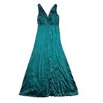 Lulus NWT  Women's L Emerald Satin Sleeveless Pleated Maxi Dress Formal Photo 6