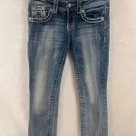 Miss Me  Cuffed Capri Cropped Blue Denim Jeans Jewel Flap Back Pockets Size 25 Photo 0