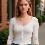 Free People NWT Ribbed Scoop Neck Button Front Top Cardigan White Medium Photo 0