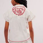 Free People White and Red Button Down Shirt Photo 1
