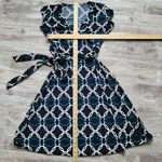 Olivia Matthews Womens Blue Geometric Sleeveless V-Neck Tie Dress Size Small Photo 9