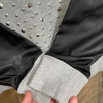 Michael Kors Gray Black Studded Raglan Faux Leather Sleeve Sweater Small Photo 6