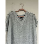 Jones New York Woman’s Jones Ny Blue White Short Sleeve Shirt Xxl Ribbed Knit V Neck Photo 1