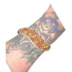 Women's Leaf Pattern Rhinestone Studded Hinge Bangle Bracelet Orange Photo 3