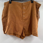 Abound  Linen Blend Shorts High Waist Button Front‎ Casual Brown 1X Photo 0