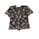 Scala  Women's Black Floral 100% Silk Beaded Blouse Top Size Large Photo 1
