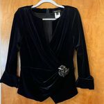 Tadashi Shoji Black Velvet Blazer Jacket Designer Full Back Zipper Party Large Photo 0