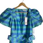 Rebecca Vallance Seychelles Blue Stripe Puff Sleeve Belted Mini Dress Size 8 Photo 4