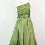 David's Bridal Vintage Y2K Strapless Taffeta Bubble Hem Dress in Chartreuse | Size 4 Photo 0