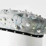 Lele Sadoughi NWT  Gingham Plaid Blue Pearl Embellishment Beret Photo 1