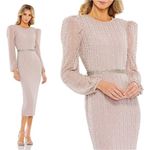 Mac Duggal  Stripe Long Sleeve Midi Dress in Vintage Lilac Size US 16 NWT Photo 1