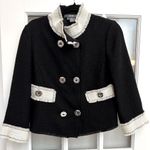 Per Se  Black Wool Double Breasted Jacket with Cream Trim Frayed Size 4 Small S Photo 8