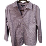 Lands' End  Womens 18p Pinpoint Oxford 3/4‎ Sleeve Plaid Purple Classic Preppy Photo 0