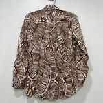 J. McLaughlin  Britt Blouse XS NWT $178 100% Linen Collar Button Gauzy Geo Brown Photo 2