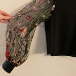 Black Crop Top with Floral Embroidered Statement Sleeves Photo 1