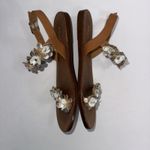 Italian Shoemakers  Size 8 Slide On Floral Flat Sandals Leather Brown Tan Photo 6
