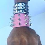 2 pcs Gothic PU leather Studded Spike bracelets , Pink and Black Punk Grunge wristbands , Multiple Photo 3